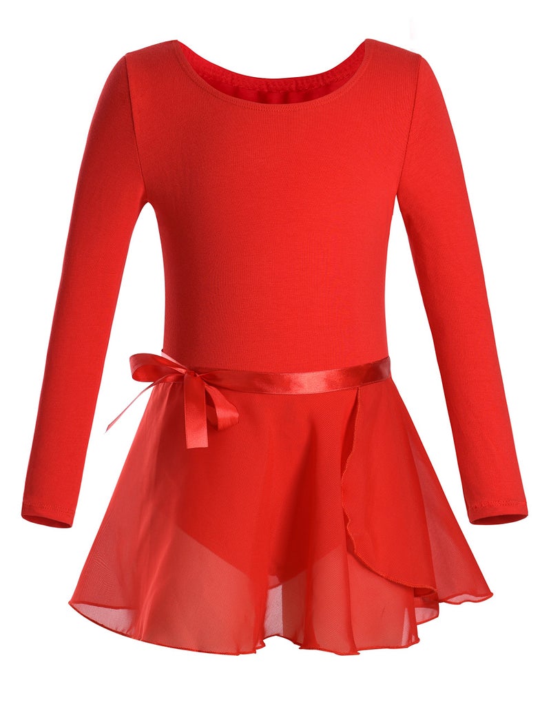 DANSHOW Girls Team Basic Long Sleeve Leotard with Skirt Kid Dance Ballet Tutu Dress(KD3028-M-04) - Image 1